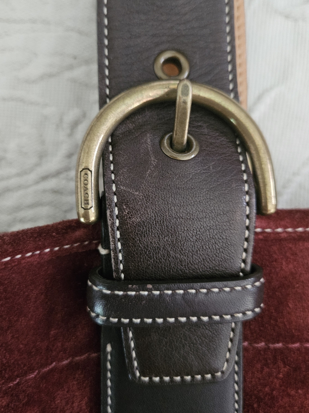 Coach Burgundy Suede Shoulder Bag with Dark Brown Straps - Picture 9 of 11